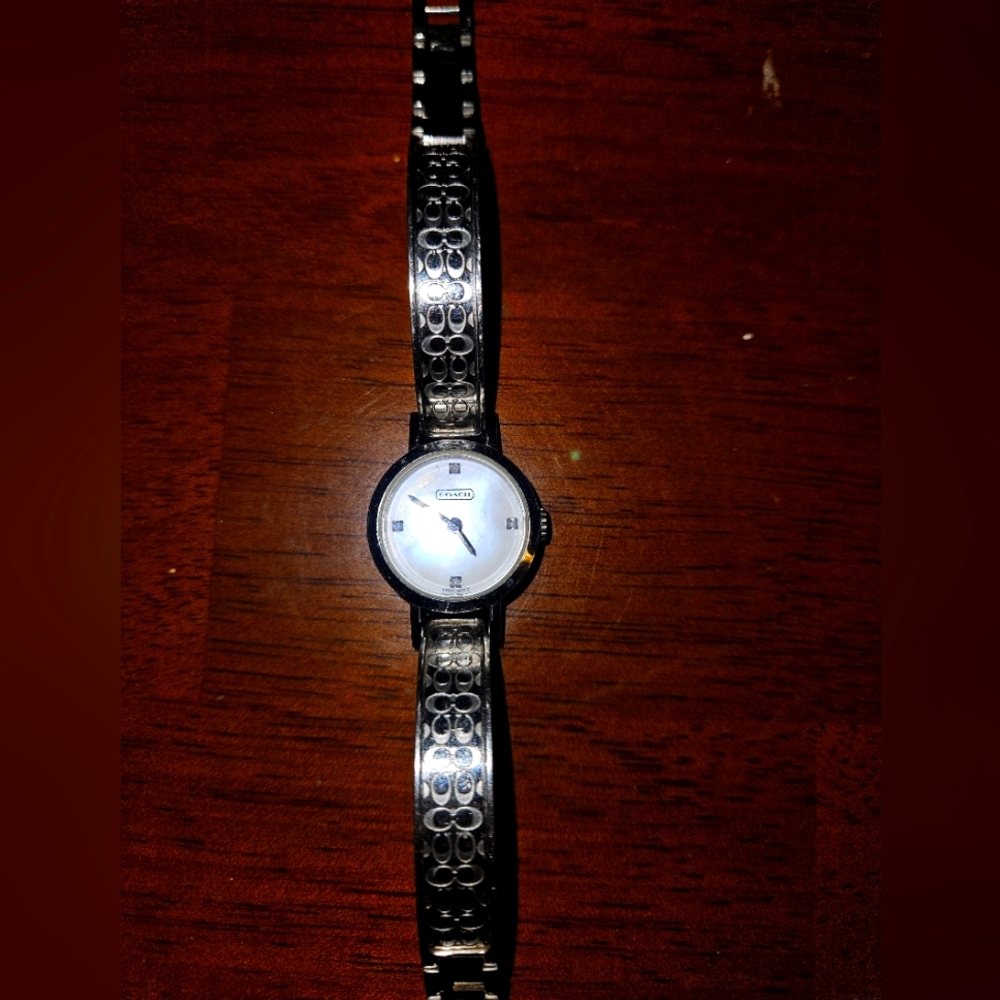 Coach Signature CC Silver Pearl Bangle Diamond Watch
